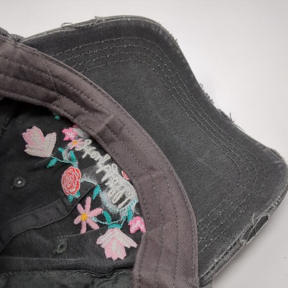 Hey Y'all! Flower Strapback Baseball Cap Gray OS Adjustable Kb Ethos Vintage - Picture 8 of 10